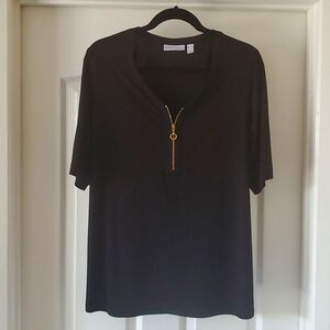 Susan Graver Liquid Knit Pullover, S/S, solid Black, L